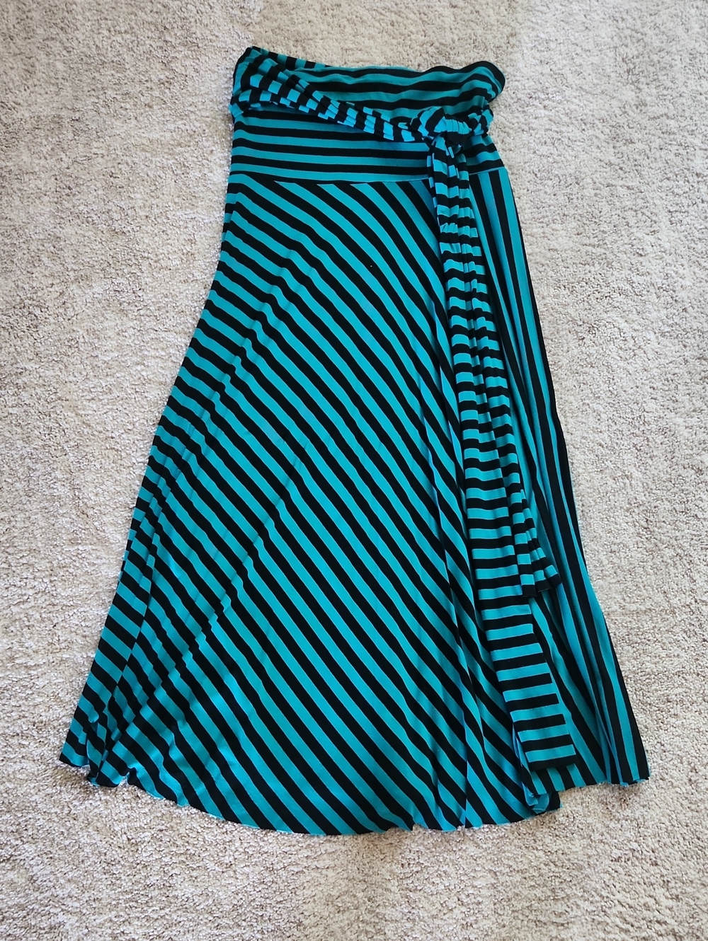 Teal and Black Striped A-Line Wrap Skirt - Women